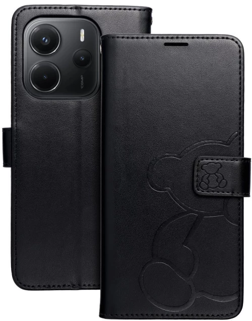 Mezzo Book Case For Xiaomi Redmi Note 14 4G (Global - 164,84Mm X 78,15Mm X 8,16Mm) Teddy Bear Black