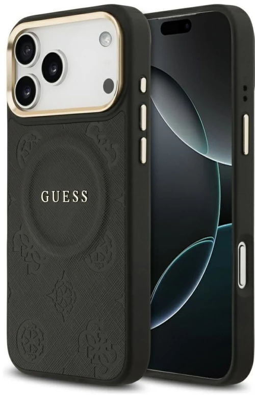 Guess Case For Iphone 17 Pro Max Compatible With Magsafe Guhmp17Xpsamseck (Pu W/ Peony Hot Stamp) Black