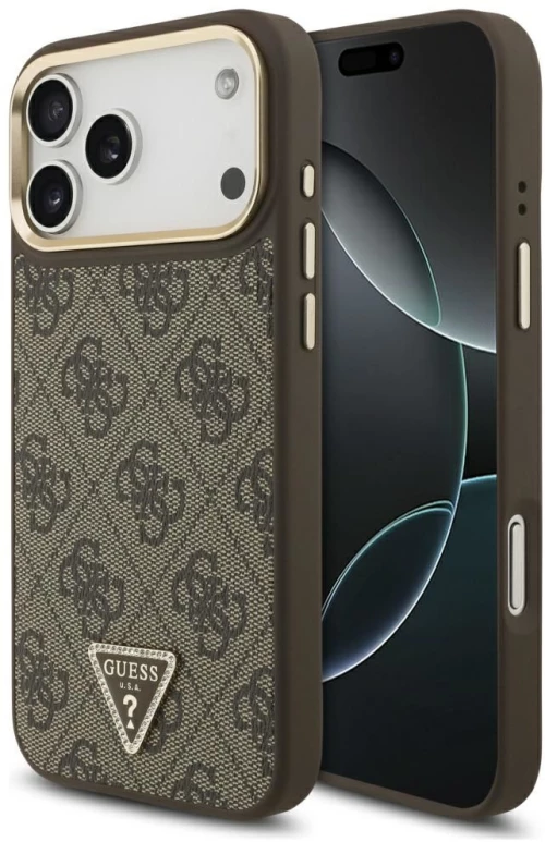 Guess Case For Iphone 17 Pro Max Compatible With Magsafe Guhmp17Xp4Gtdgmw (4G Pu W/ Triangle Logo) Gold Brown