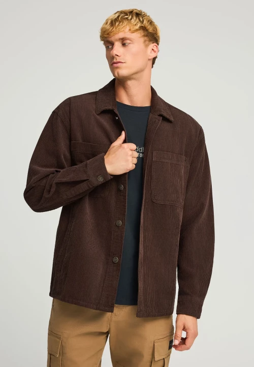 Funky Buddha κοτλέ πουκάμισο overshirt καφέ FBM012-056-05-chocolate