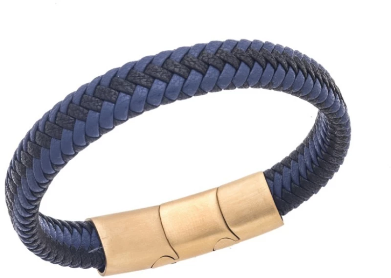 Βραχιόλι Senza Men`s Stainless Steel - Black  και  Blue Leather Strap SSD3261-1GBLBK
