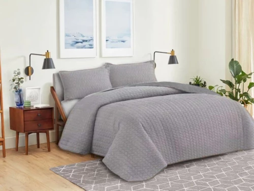 Κουβερλί Σετ Μονόχρωμο Leaves Διπλής Όψεως Microfiber Γαρύφαλλο - Γκρι-Γκρι, 220x240