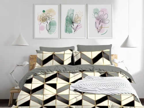 Σετ Σεντόνια Ασπρόμαυρο Γεωμετρικό Μοτίβο 100% Βαμβακερά Γαρύφαλλο - 240x260, Χωρίς Λάστιχο