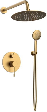 Orabella Terra Brushed gold - Shower set εντοιχισμού με Μπαταρία λουτρού, εντοιχισμού 2 σημείων, κεφαλή Φ250 με βραχίονα και τηλέφωνο ντουζ με σπιράλ και επιτοίχειο στήριγμα