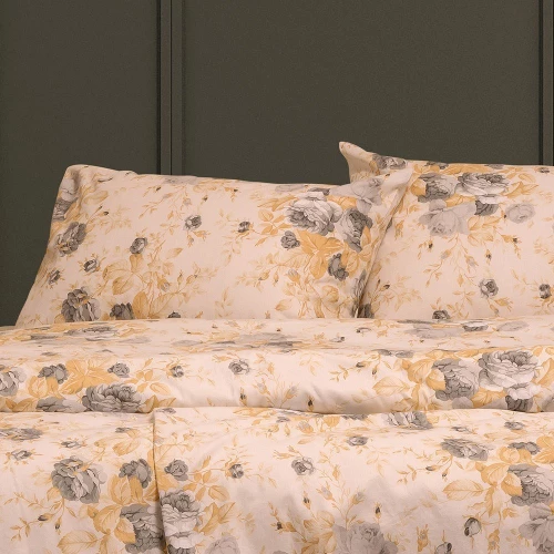 Κατωσέντονο Φανελένιο Peonia Με Λάστιχο Σετ Με Μαξιλαροθήκες (3τμχ) Grey Melinen King Size 180x230cm 100% Βαμβακερή Φανέλα