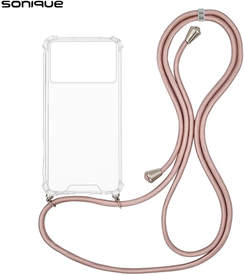 Θήκη Σιλικόνης με Κορδόνι Sonique Armor Clear Xiaomi Poco F6 Pro 5G Ροζ Χρυσό Σατινέ