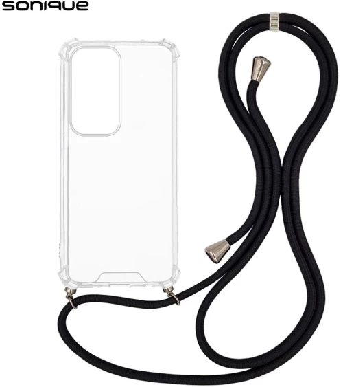Θήκη Σιλικόνης με Κορδόνι Sonique Armor Clear Oppo Reno12 5G Μαύρο