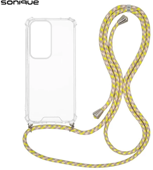 Θήκη Σιλικόνης με Κορδόνι Sonique Armor Clear Oppo Reno12 5G Rainbow Κίτρινο