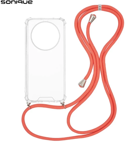 Θήκη Σιλικόνης με Κορδόνι Sonique Armor Clear Oppo Reno12 F 5G / Oppo Reno12 FS 5G Κοραλλί