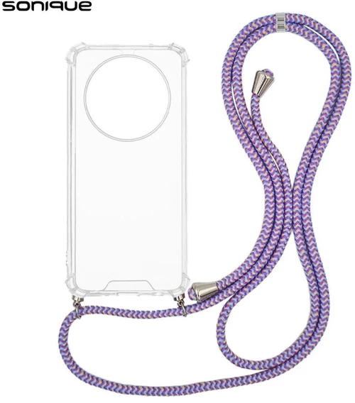 Θήκη Σιλικόνης με Κορδόνι Sonique Armor Clear Oppo Reno12 F 5G / Oppo Reno12 FS 5G Rainbow Λιλά