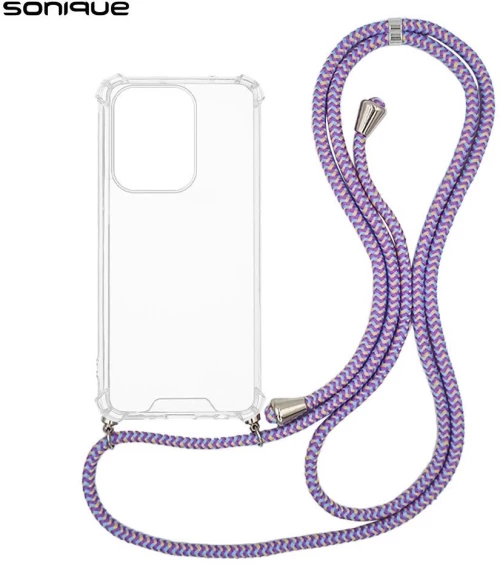 Θήκη Σιλικόνης με Κορδόνι Sonique Armor Clear Oppo Reno13 5G Rainbow Λιλά