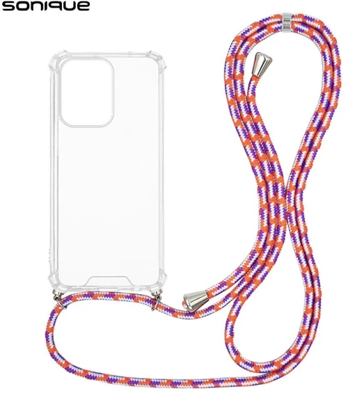 Θήκη Σιλικόνης με Κορδόνι Sonique Armor Clear Oppo Reno13 F 5G / Oppo Reno13 FS 5G Rainbow Κοραλλί