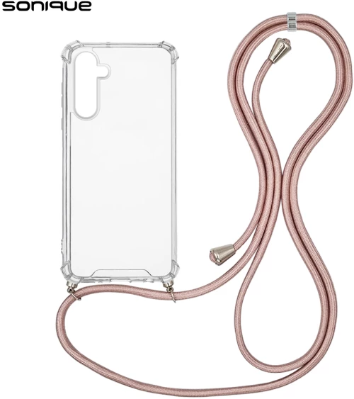 Θήκη Σιλικόνης με Κορδόνι Sonique Armor Clear Samsung Galaxy A55 5G Ροζ Χρυσό Σατινέ