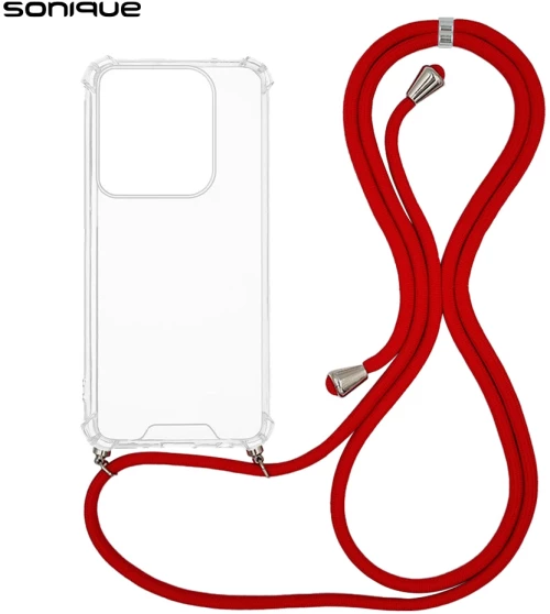 Θήκη Σιλικόνης με Κορδόνι Sonique Armor Clear Motorola Edge 50 Ultra Κόκκινο