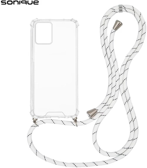 Θήκη Σιλικόνης με Κορδόνι Sonique Armor Clear Motorola Moto E13 4G Rainbow Λευκό