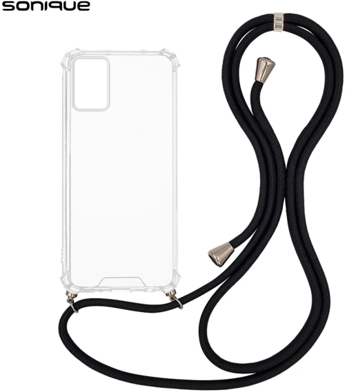 Θήκη Σιλικόνης με Κορδόνι Sonique Armor Clear Motorola Moto E22 4G Μαύρο