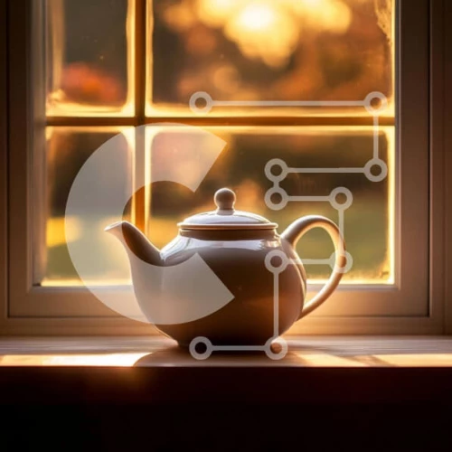 Intra Συλλεκτικό Ξύλινο Παζλ Plywood  4mm - Λευκή τσαγιέρα σε ένα περβάζι στο ηλιοβασίλεμα Σε Ξύλινο Κουτί - Διαστάσεις Puzzle: 10x10 cm – 25 κομμάτια