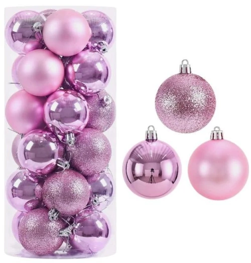 Σετ Χριστουγεννιάτικες μπάλες - 8cm - 24pcs - 326093 - Pink