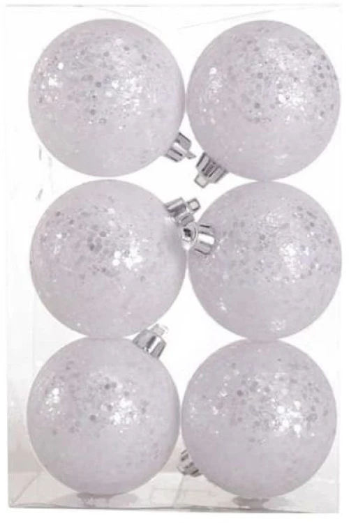 Σετ Χριστουγεννιάτικες μπάλες - 10cm - 6pcs - 326000 - White