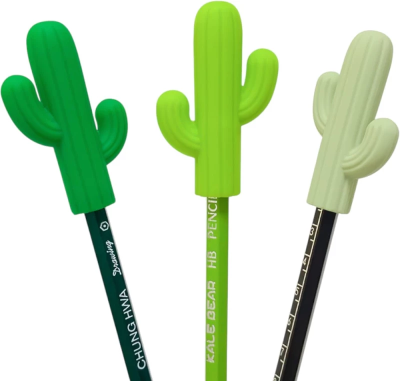 Dark Green Cactus Αισθητηριακό μασώμενο παιχνίδι σιλικόνης για μολύβι, (6x4x1,4εκ)
