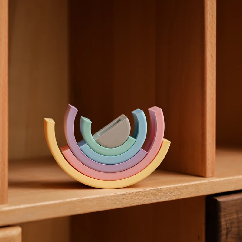 Montessori Εκπαιδευτικό Παιχνίδι Στοίβαξης Παζλ Σιλικόνης Rainbow Baby Stacking κοραλι