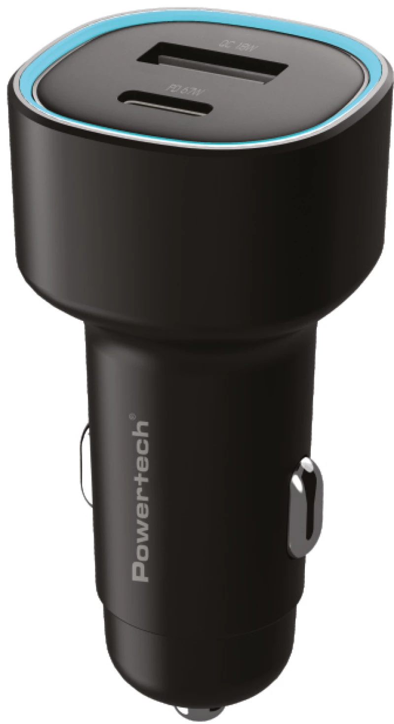 POWERTECH φορτιστής αυτοκινήτου PT-1539, USB & USB-C, 85W, μαύρος