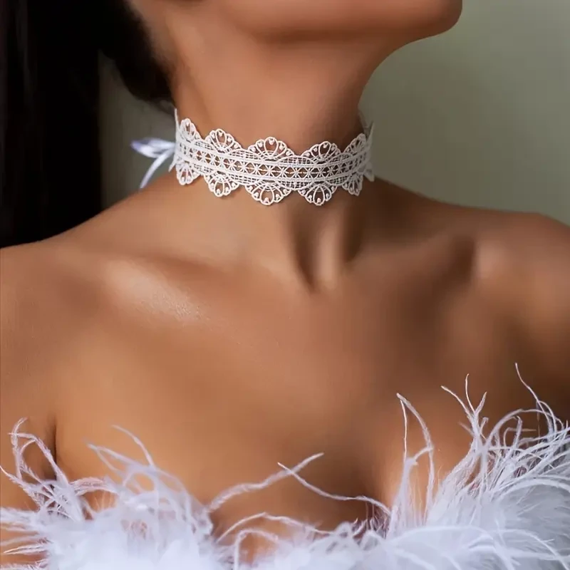 Γυναικείο Choker CB80432 Δαντέλα - Λευκό