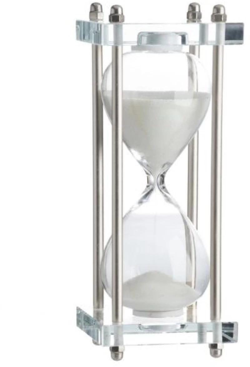 Κλεψύδρα Διακοσμητική Γυάλινη Hourglass Σε Βάση Με Λευκή Άμμο