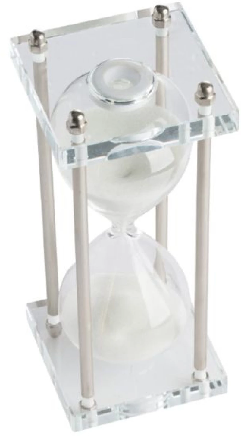 Κλεψύδρα Διακοσμητική Γυάλινη Hourglass Σε Βάση Με Λευκή Άμμο