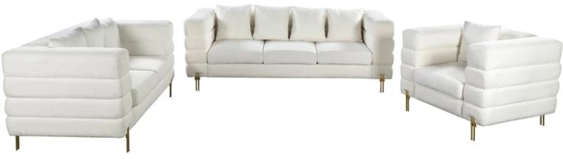 MORRIS Set Σαλόνι - Καθιστικό 3θέσιος + 2θέσιος + Πολυθρόνα Ύφασμα Teddy Άσπρο