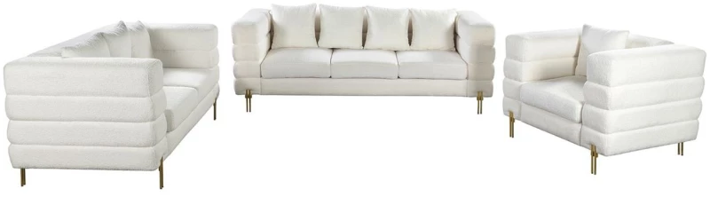MORRIS Set Σαλόνι - Καθιστικό 3θέσιος + 2θέσιος + Πολυθρόνα Ύφασμα Teddy Άσπρο