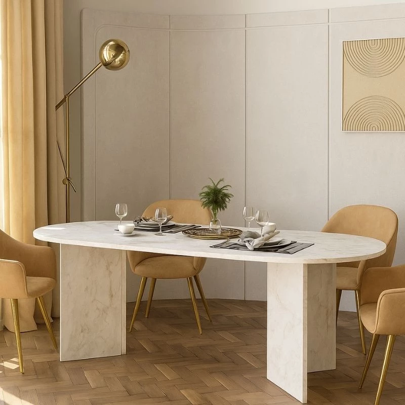 Τραπέζι Cortado χρώμα λευκό εφέ μαρμάρου 200x90x74εκ.
