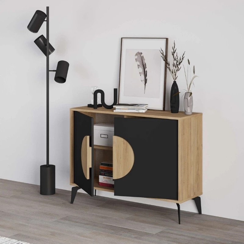 Μπουφές Gora χρώμα sapphire oak - silky black 110x40x82εκ.