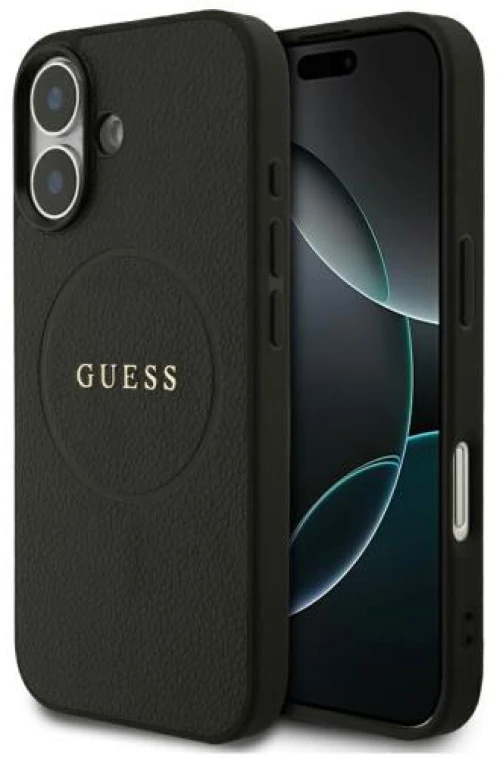 Θήκη PU Guess MagSafe Apple iPhone 17 Grained Gold Ring Μαύρο