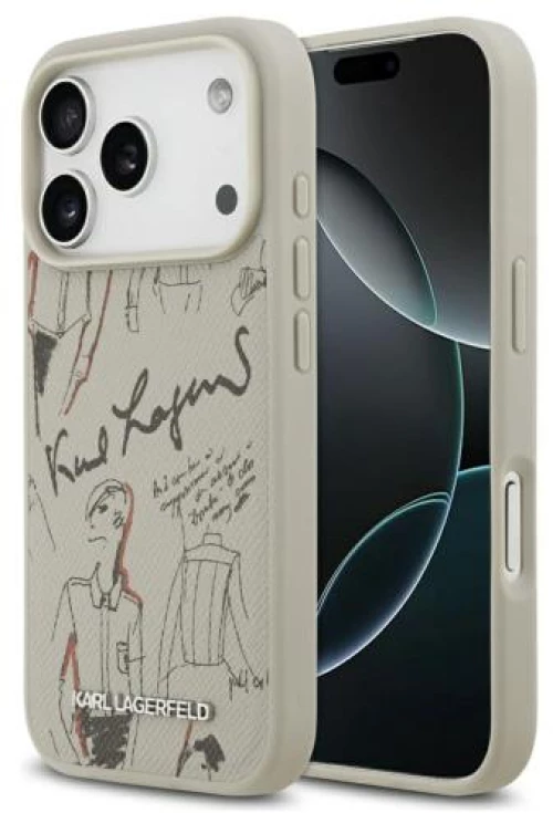 Θήκη TPU Karl Lagerfeld Apple iPhone 17 Pro Hardcase Grained Pattern Logo Γκρι