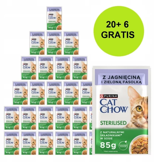 PURINA Cat Chow Sterilised with lamb and green beans in sauce - wet cat food - 26x85g (20 + 6 GRATIS)