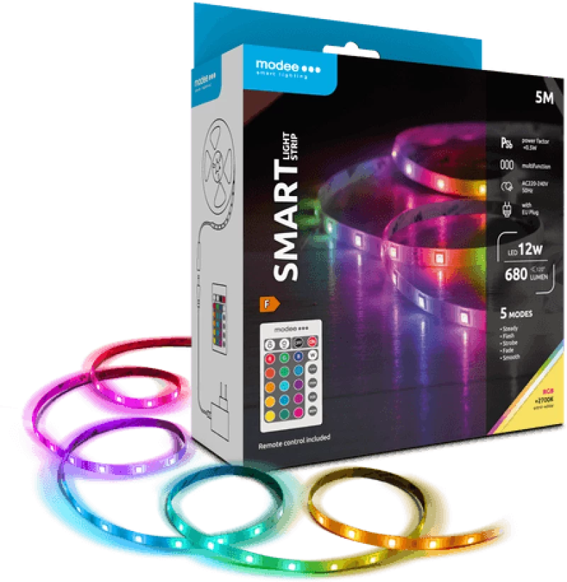 Modee Smart Ταινία LED 12W IP20 2700K & RGB 680lm με Τηλεχειριστήριο 5m