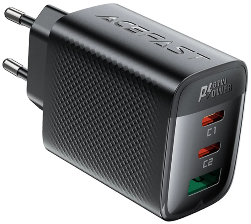 Φορτιστής Ταξιδίου Acefast A108 Fast Charging με 2xUSB-C + 1xUSB-A PD67W GaN Μαύρος