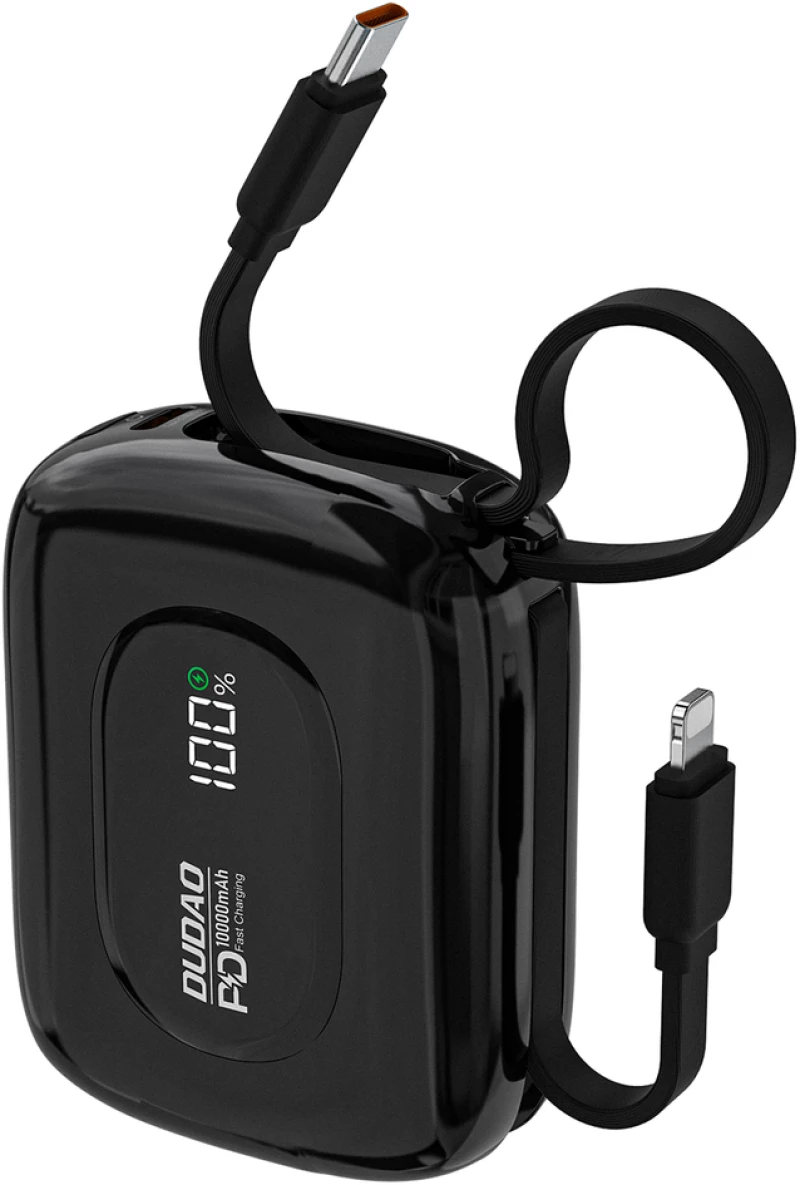 Dudao K32 Powerbank 22.5W 10000 mAh with Built-in USB-C/ Lightning Cable - Black