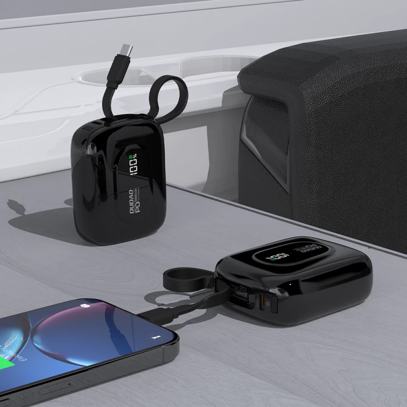 Dudao K32 Powerbank 22.5W 10000 mAh with Built-in USB-C/ Lightning Cable - Black