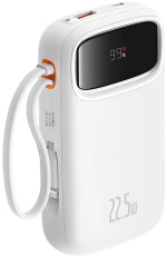 Baseus Qpow2 20000mAh 22.5W Powerbank with Dual Cable with Digital Display + Baseus Simple USB-C 3A Cable 0.3m (White) - White