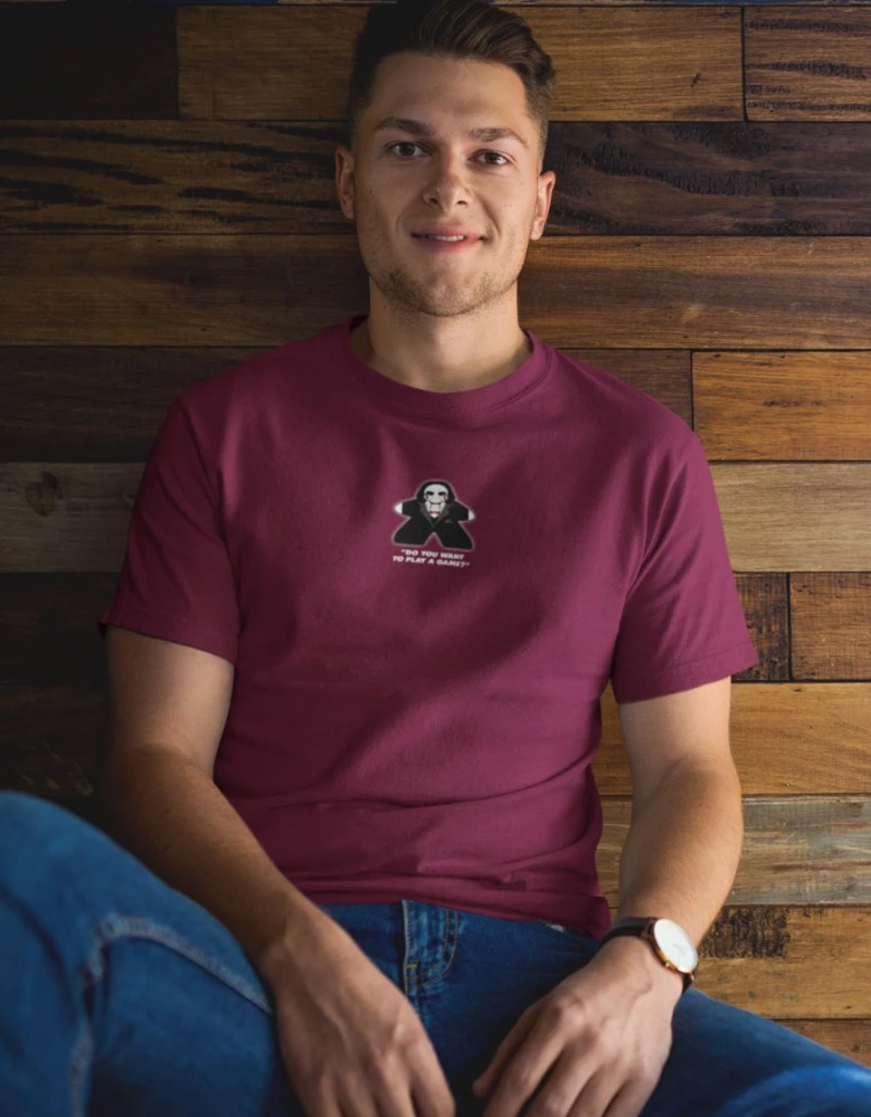 Jigsaw Meeple T-Shirt - BURGUNDY