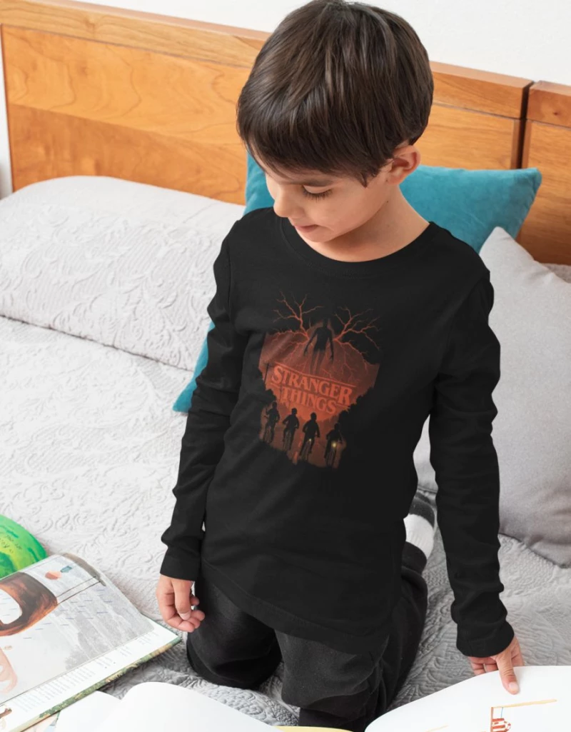 Stranger Things Night Riders Παιδικό Μακρυμάνικο T-shirt - BLACK