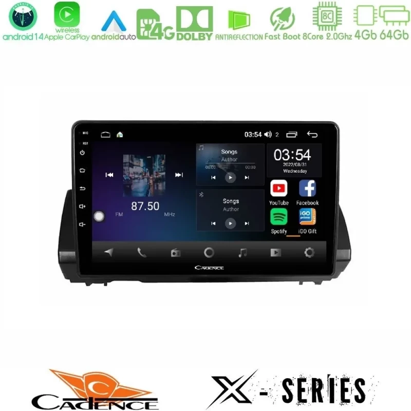 Cadence X Series Dacia Sandero/Logan/Jogger 2022- 8core Android 14 4+64GB Navigation Multimedia Tablet 9" U-X-DC1110