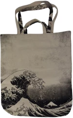 Τσάντα Tote Bag Καμβάς Με Τύπωμα Κύμα Μεγάλη 525752-1-Μπεζ