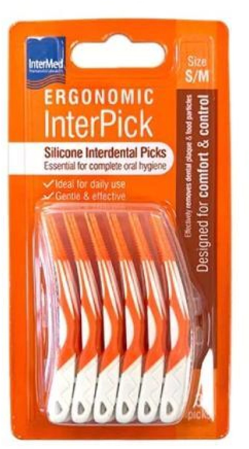 INTERMED Ergonomic InterPick Πορτοκαλί Μεσοδόντια Βουρτσάκια Σιλικόνης Μέγεθος S/M 36 Τεμάχια