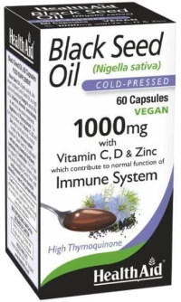 HEALTH AID Black Seed Oil 1000mg-Συμπλήρωμα Διατροφής Mε Μαύρο Κύμινο Για Την Ενίσχυση Του Ανοσοποιητικού, 60 Κάψουλες