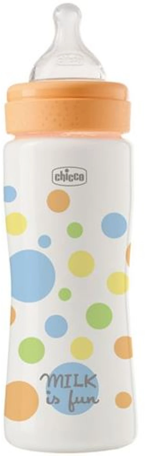 Chicco Perfect Easy Πλαστικό Μπιμπερό με Θηλή Σιλικόνης Γρήγορη Ροή 4m+ Πορτοκαλί 330ml