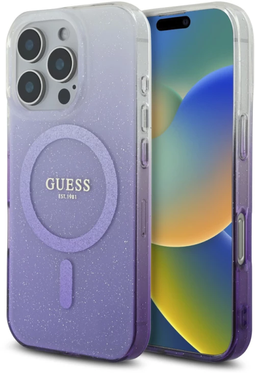 Guess Magsafe “Glitter Gradient” Hard Case Θήκη προστασίας από σκληρό πλαστικό – iPhone 16 Pro (Μωβ – GUHMP16LHGRCELU)