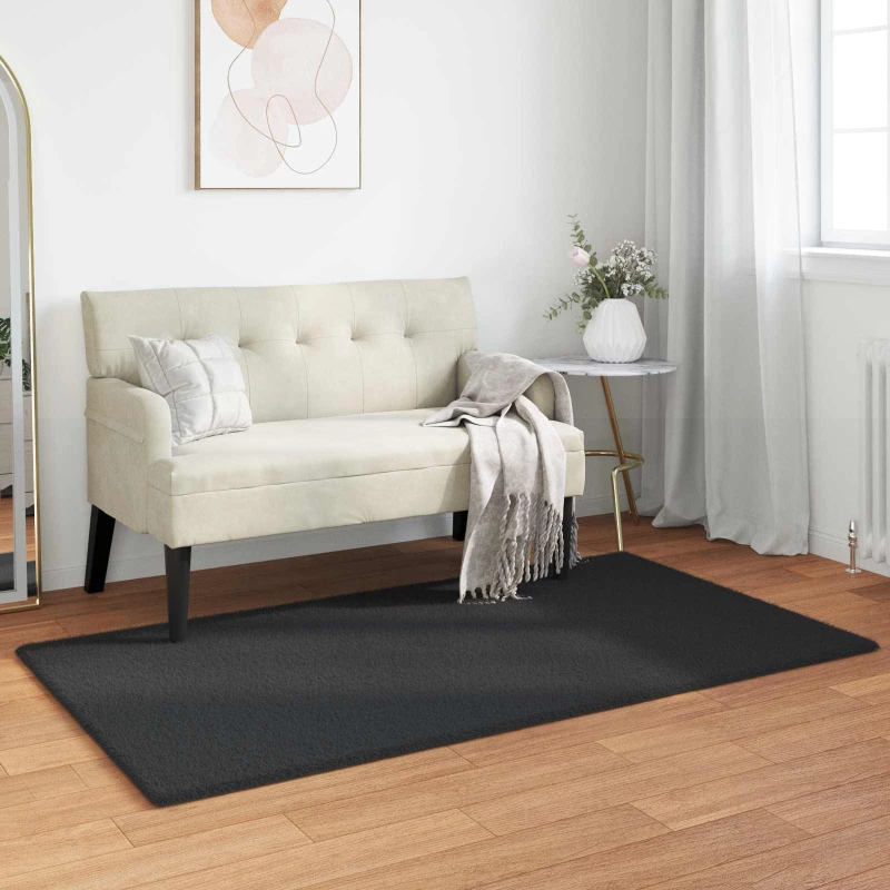 vidaXL Χαλιά Ψεύτικου Κουνελιού Olite Μαύρο 80 x 150 cm Πολυεστέρας
